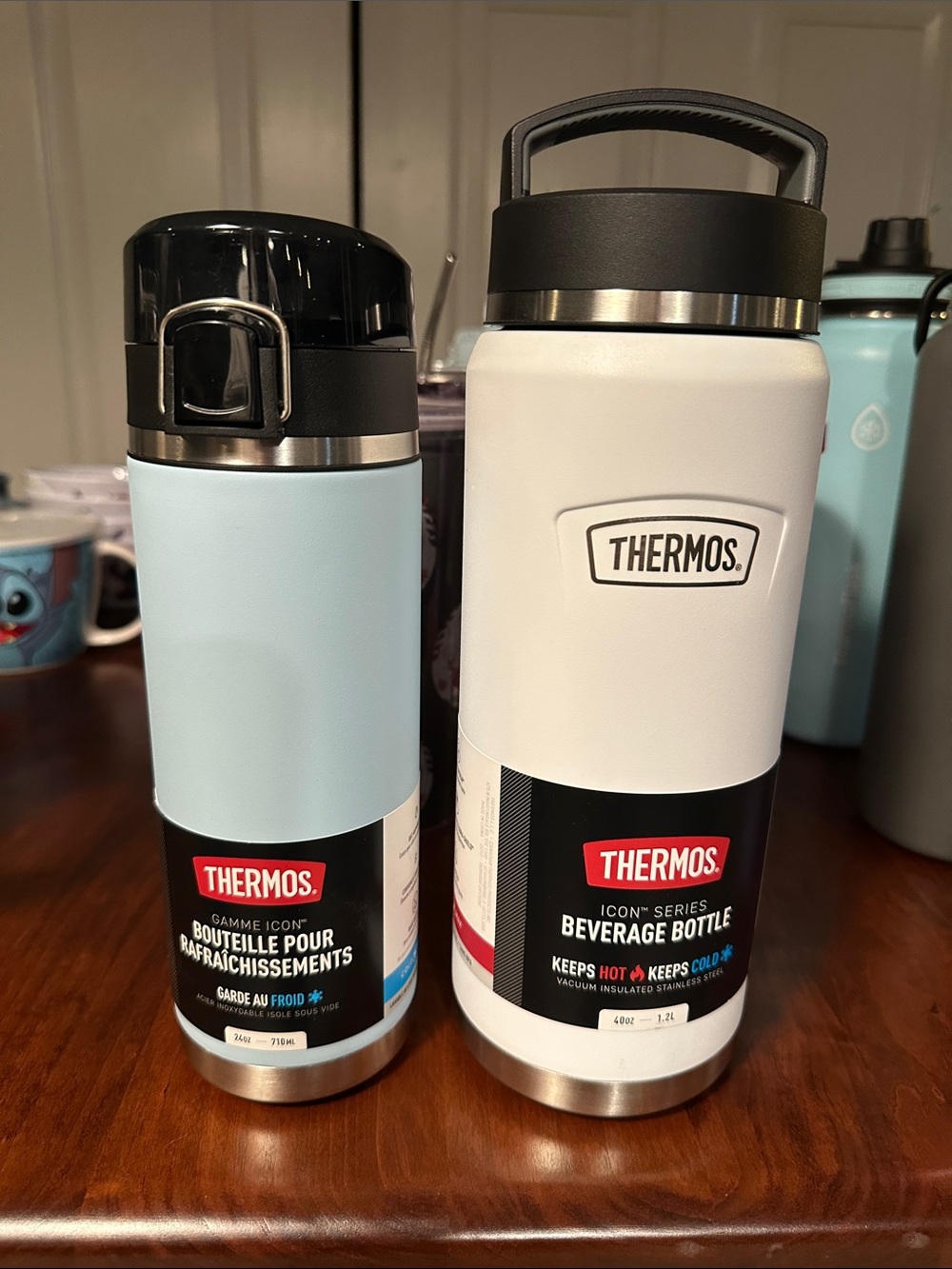 Two Brand New Thermos 1 is 24oz and the 2nd is 40 oz